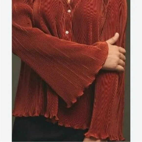 NWT Anthropologie Dolan Lettuce Hem Button Down Top Brown Size XS - Picture 4 of 12